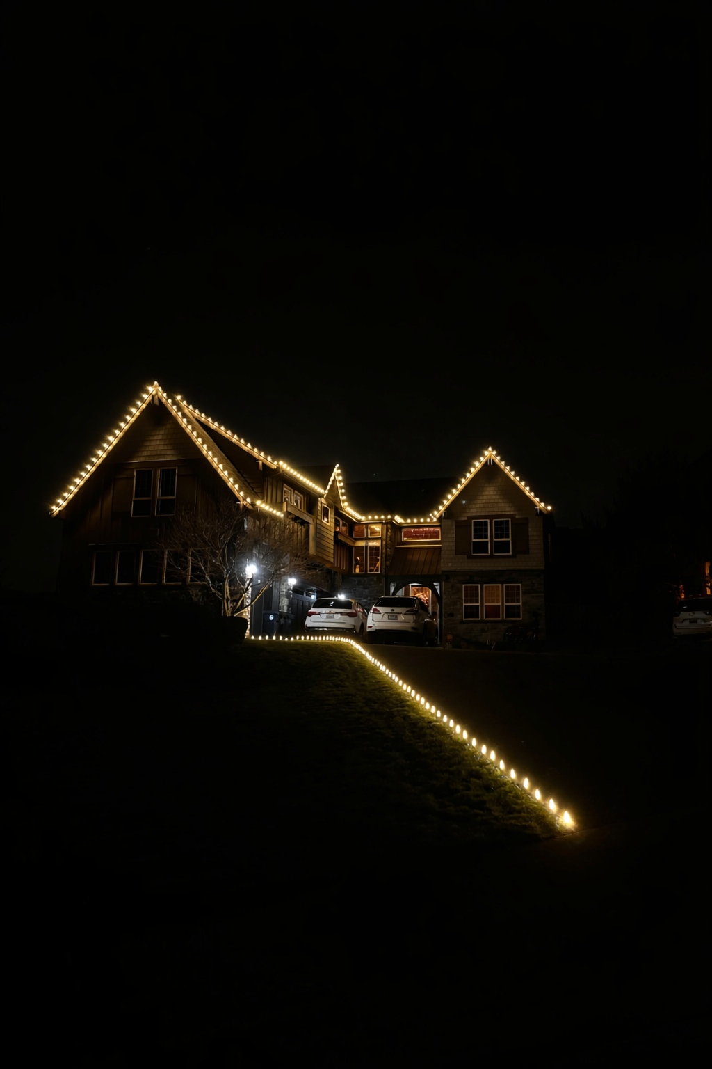 Custom Christmas light installation on home