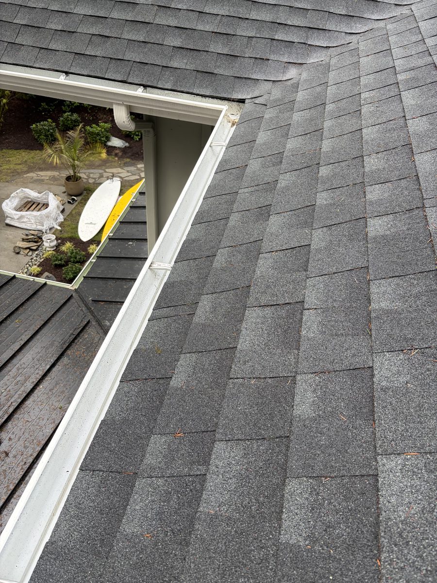 Cleaned out gutter along roof edge